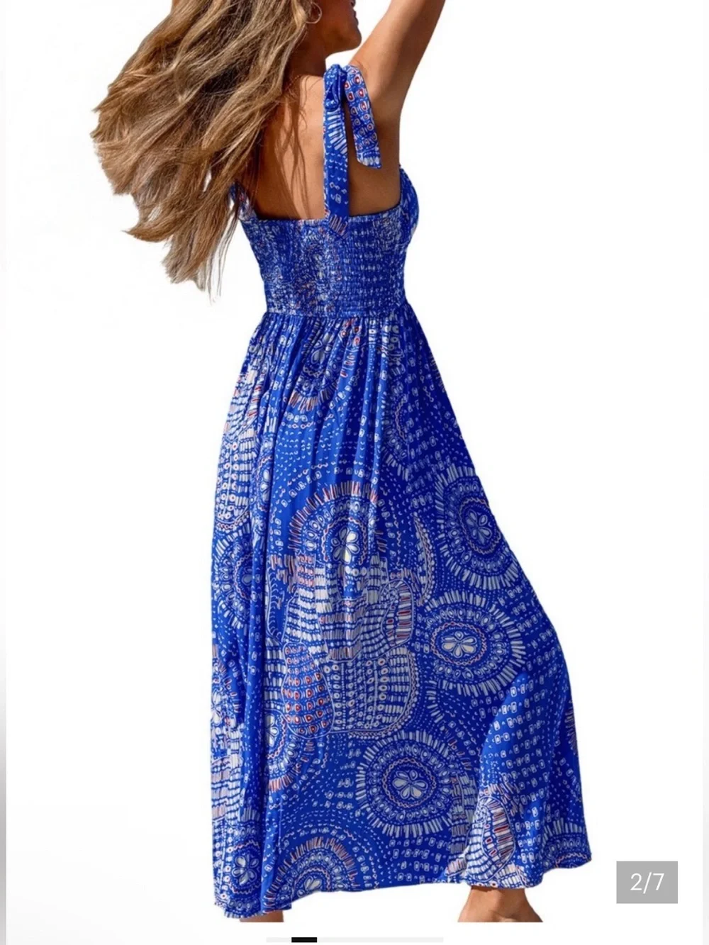 Cupshe NWT S BOHO purplish -Blue Mandala Printed Tie-Shoulder Maxi Dress